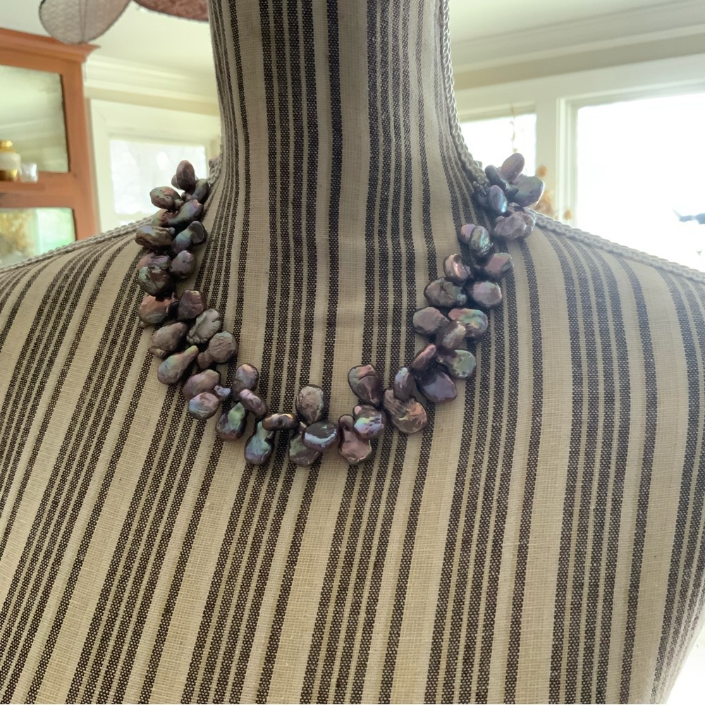 Peacock Purple Baroque Pearl Short Chunky Necklace Iridescent OOAK Rare Tahitian - Picture 10 of 16
